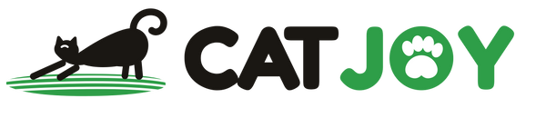 Cat Joy logo — stretching cat on a green scratcher